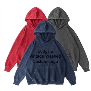 Sudadera con Capucha Extra Grande para Hombre, Color Sólido, 500 g/m², Algodón French Terry, Lavado Vintage, Diseño con Bolsillo y Logotipo Personalizado, Ropa de Otoño - Product Image 1