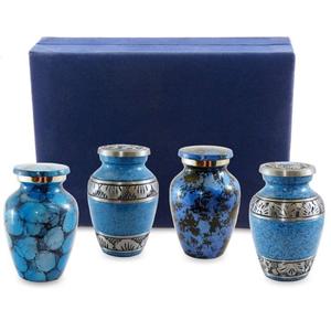 Blue Cremation Urns Set with Silver Accents and Decorative Patterns for Adult Keepsake Use Small Blue Fire Token Urn For <b>Ashes</b> - Product Image 1