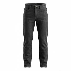 Jean en denim coupe droite délavé foncé pour homme, taille haute, coupe classique, en coton, style décontracté, pantalon d'automne - Product Image 1