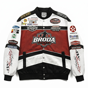 เสื้อแจ็คเก็ตแข่งรถแบบสั่งทำ OEM สไตล์วินเทจ NASCAR F1 ปักโลโก้เต็มตัว ผ้าคอตตอนหนา เสื้อแจ็คเก็ตสตรีทแวร์แนวมอเตอร์สปอร์ต - Product Image 1