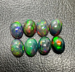 AAA 8 Pièces Opale Éthiopienne Flamme Noire Cabochon 14x10mm Forme Ovale Feu Exceptionnel Pierre Précieuse Naturelle pour Bijoux - Product Image 4