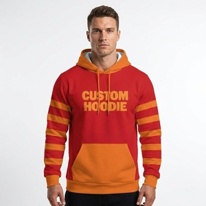 Custom <b>Hoodie</b> <b>Men's</b> Red <b>Orange</b> Striped Sleeve Casual Hooded Sweatshirt Front Print Pocket Design Regular Fit Autumn Wear - Product Image 2