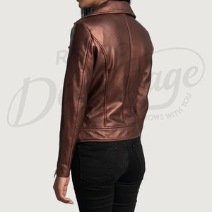 Womens Metallic Bronze <b>Leather</b> Biker <b>Jacket</b> Genuine Sheepskin Moto Coat Custom Slim Fit Belted Rider <b>Jacket</b> De Vintage - Product Image 6