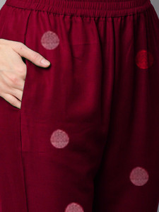 <b>Women</b> Red Polka Dot Rayon <b>Kurta</b> Set with Trouser Regular Fit Knee-Length Traditional Summer Wear Quick Dry India Pakistan Style - Product Image 2