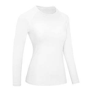 Camiseta de Manga Larga Blanca para Mujer, Corte Ajustado, Cuello Redondo, Suave y Elástica, Ropa Deportiva Informal, Directo de Fábrica - Product Image 1