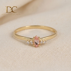 Anillo de Oro Amarillo Sólido de 14 Quilates con Diamante Cultivado en Laboratorio y Morganita Cultivada en Laboratorio, Diseño Elegante, Joyería Fina de Lujo para Mujer, Anillo de Boda - Product Image 2