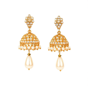 Peacock Style Small Jhumka Earrings with Zircon and Pearl for Party - Product Image 2