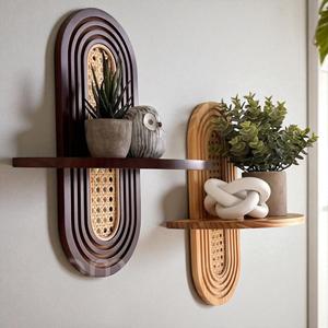Estante de Pared de Ratán y Madera Estilo Boho Hecho a Mano en Vietnam, Estante Flotante Moderno de Mediados de Siglo, Decoración para el Hogar, Fabricante - Product Image 5