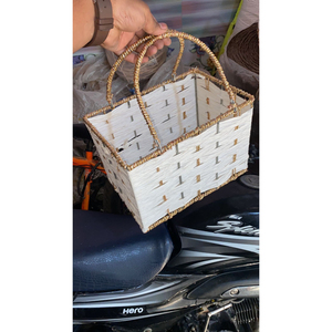 Cesta de Regalo de Cuerda de Papel Ecológica Tejida a Mano con Asas Resistentes, Organizador Rectangular de Macramé para Cestas de Boda - Product Image 5