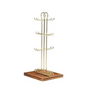 Skies Traders Rose Gold Wire Wood <b>Mug</b> <b>Tree</b> Stand Wall Mounted Minimalist Coffee Cup Organizer - Product Image 6