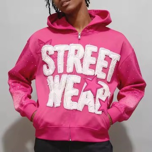 Sudadera con capucha para hombre de 400 g/m² de alto gramaje, estilo Hip Hop y Streetwear, con efecto desgastado, descolorido por el sol, bordado lavado, remaches personalizados OEM y pedrería. - Product Image 1