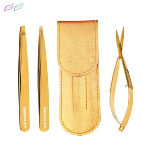 Juego de 3 Pinzas de Plasma Doradas para Cejas y Tijeras de Resorte para Depilación, Uso Estético, Empaque Personalizado - Product Image 1