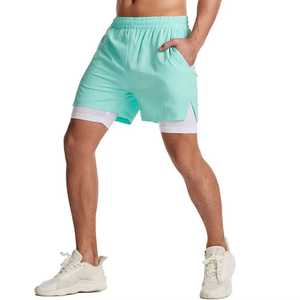 Pantalones Cortos Deportivos para Hombre, 100% Poliéster, con Cierre, 2 en 1, con Forro de Malla, para Gimnasio y Running - Product Image 2