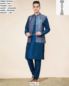 Royal purple Silk Kurta Pajama with Designer Jacquard Nehru Jacket - Product Image 2