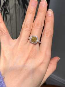 Anillo de halo con racimo de gemas de moissanita amarilla de 7 mm, plata 925 original, regalo para pareja, engaste de garra - Product Image 3