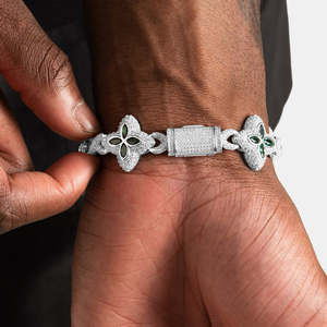 Bracelet en argent sterling 925 avec fleur marquise verte, bracelet tennis émeraude de luxe, bijoux fins pour homme, cadeau - Product Image 2