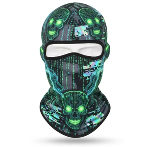 Máscaras Faciales de Esquí Sublimadas con Diseño de Calavera Cibernética Verde, Alta Calidad, 100% Poliéster, Transpirables, Impermeables, Elásticas, de Secado Rápido, con Logotipo Personalizado - Product Image 1