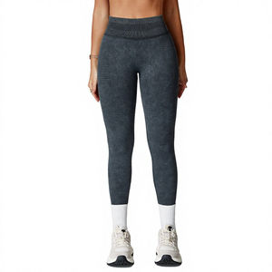 Nouvel Arrivage Leggings de Yoga pour Femme, Unis, Sans Coutures, Effet Délavé, Taille Haute, Extensibles dans les Quatre Sens, Séchage Rapide, Respirants, Longueur Cheville - Product Image 4