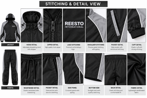 Mens Black Gray Hooded pant windbreaker Tracksuit <b>Set</b> Zip-Up Jacket Breathable <b>Knitted</b> Polyester windbreaker 2 piece <b>set</b> - Product Image 5