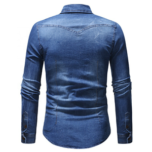 Chemise en jean vert olive pour homme, manches longues, col rabattu, couleur unie, coupe ajustée, style décontracté, tissée - Product Image 6