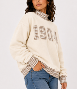 Sweat-shirt à col roulé pour femme 1904 personnalisé à pois gingham, épaules tombantes, grande taille, décontracté, respirant, en tissu éponge - Product Image 2