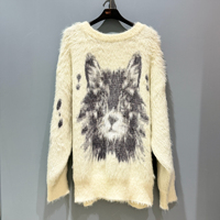 Pull-over décontracté pour femme personnalisable OEM, en jacquard duveteux, col en V, en nylon léger, manches longues, chaud, pour l'hiver
