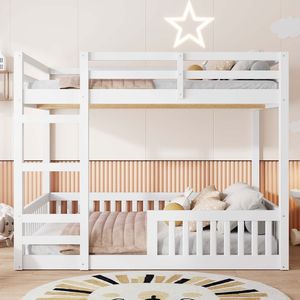 White Full Over Full <b>Wood</b> <b>Bunk</b> <b>Bed</b> with Ladder and Guardrails for Kids Expected Arrival on 7.3 - Product Image 2