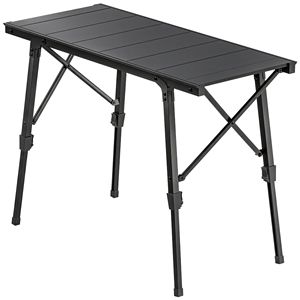 Tavolo da Picnic Pieghevole in Alluminio Nero con Altezza Regolabile e Piatti Rimovibili per Campeggio - Product Image 1