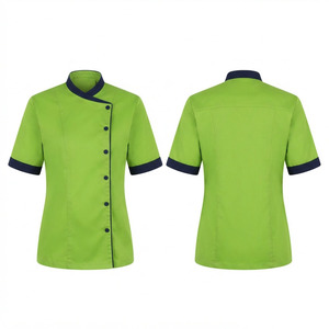 เสื้อเชฟยูนิเซ็กซ์ ผ้าคอตตอนผสมทวิลล์พรีเมียม 200 GSM สีเขียวมะนาว แขนสั้น คอจีน พิมพ์ลายสกรีนโลโก้ตามสั่ง - Product Image 1