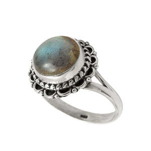 Handmade 925 Sterling Silver <b>Labradorite</b> Gemstone <b>Ring</b> Natural Bohemian Style Statement Fine Boho Jewelry With Round Cut Stone - Product Image 1