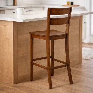 Sturdy Solid Teak Wood High-Quality Outdoor Classic Bar <b>Stool</b> Chair with Ergonomic Slat Backrest <b>for</b> Patio <b>Garden</b> Cafe Furniture - Product Image 5