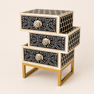 Handcrafted Resin Bone Inlay Nightstand With 3 <b>Drawers</b> Metal Base Stylish End Table Cabinet <b>Side</b> Table For Bedroom Indoor Use - Product Image 6