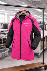 Winter Swim Parka <b>Jacket</b> Black <b>Pink</b> Color <b>Waterproof</b> Windproof Long Hooded Coat with Fleece Lining Custom Logo Sports Outerwear - Product Image 6