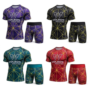 Conjunto Deportivo de Camiseta y Pantalones Cortos de Compresión para Hombre, Tela Elástica con Estampado Animal y Decoración de Cristales para Fitness, Ejercicio, Deportes y Entrenamiento - Product Image 4