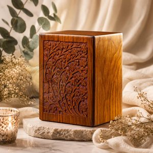Artisans Crafted Premium Rosewood Square Simple Decorative Hand Carved Cremation <b>Urns</b> | Carved Precision | Loved - Product Image 1