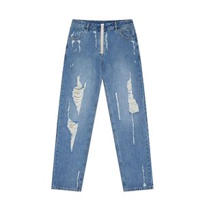 Men's High Waist Wide Leg <b>Jeans</b> Ripped Distressed Denim Trousers Heavy Abrasion Vintage Style Loose Fit Fashion Bottoms - Product Image 1