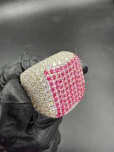 Bague carrée unisexe en argent 925 original avec moissanite rose et blanche taille ronde, bijou audacieux et tendance style hip-hop, cadeau idéal - Product Image 3