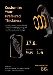 Soporte de teléfono de motocicleta de montaje rápido con amortiguador magnético y cuerpo de aleación Accesorio de teléfono móvil conveniente - Product Image 2