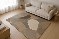 Handgetufteter Wollteppich für Wohnzimmer Organischer Kieselstein Japandi Wabi Sabi Neutral Beige Grau Luxus Designer