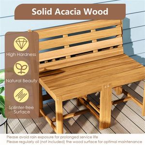 Conjunto de Muebles de Patio 3 en 1 Convertible de Madera de Acacia para Exteriores, Sofá de Dos Plazas Natural con Mesa y Sillas, Incluye Soporte para Plantas - Product Image 5