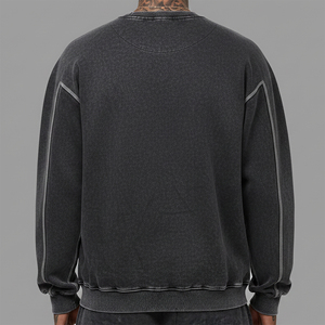 Outdoor Mens Acid Washed Sweatshirt <b>Plain</b> Vintage Crew Neck Top High Grade Fleece Autumn Winter Wear <b>Jumper</b> For Sale - Product Image 2