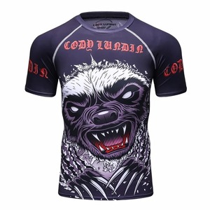 Hot Sale Factory Direct BJJ Rash Guard Customized Spandex and Polyester Fabric Short Sleeve <b>Printed</b> MMA Rash Guard for Men's - Product Image 5