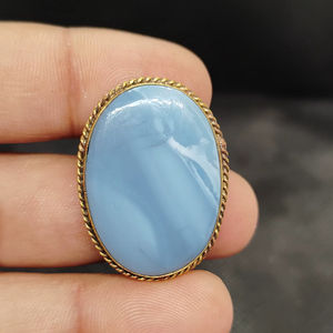 Collier pendentif en opale bleue naturelle ovale, serti clos, avec cabochon rainuré - Product Image 3