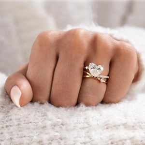 2.00 Carat Heart Cut Diamond Crossover Dual Band <b>Ring</b> Lab Grown With 14K Solid Gold Wedding <b>Proposal</b> Fine Jewelry for Lover - Product Image 6