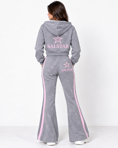 Women’s 3 Piece <b>Velour</b> <b>Tracksuit</b> Set Custom Logo Rhinestone Hoodie Jacket Flare Pants Luxury Casual Sportswear Set - Product Image 2
