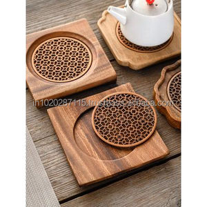 Dessous de verre en bois pour thé tasses à café verres à eau protégeant la cuisine table à manger bureau bureau de la chaleur anneaux d'eau rayures - Product Image 1