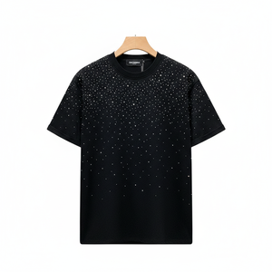 T-shirts pour hommes confortables avec strass, 100 % coton peigné 180 grammes, écologiques, coupe ample, anti-plis, séchage rapide, motif lettre - Product Image 1