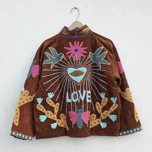 Vintage Suzani <b>Velvet</b> Stand Short <b>Jacket</b> <b>Women</b> Bohemian Floral Embroidered Winter Bomber Coat Cotton Factory Direct Wholesale - Product Image 2