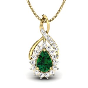 Yellow Gold Pendant With Pear Cut <b>Emerald</b> And Diamond Halo Romantic Style For Women - Product Image 2