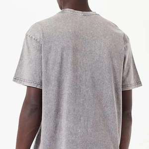T-shirt décontracté gris uni à manches courtes pour homme, style sans col, tricoté et délavé, idéal pour l'été - Product Image 5